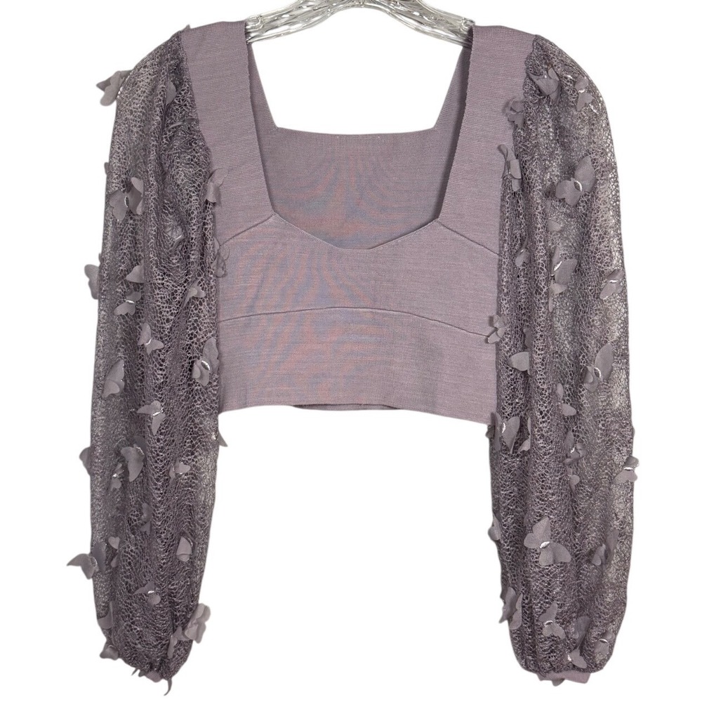 Free People Intimately Flutter By Crop Top Sheer Sleeve 3D Butterfly Size Small